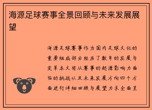 海源足球赛事全景回顾与未来发展展望