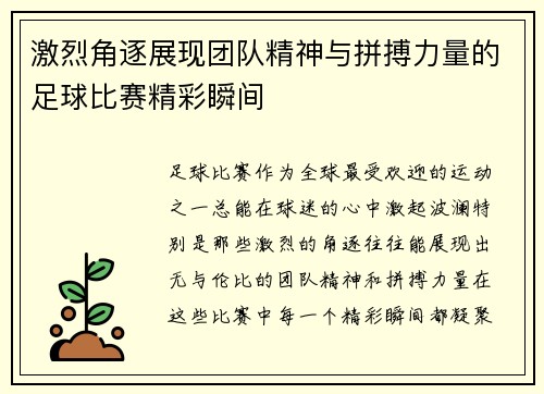 激烈角逐展现团队精神与拼搏力量的足球比赛精彩瞬间