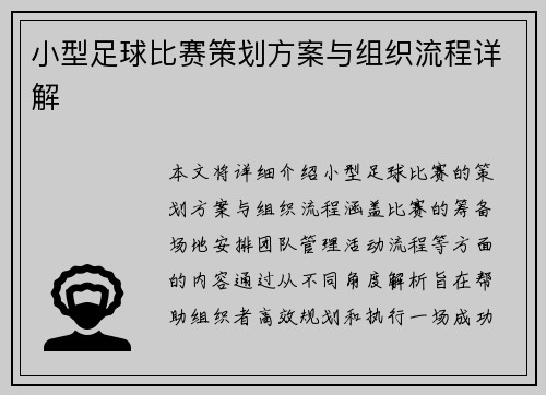 小型足球比赛策划方案与组织流程详解