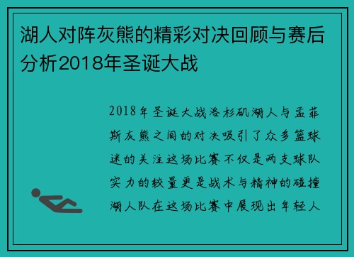 湖人对阵灰熊的精彩对决回顾与赛后分析2018年圣诞大战